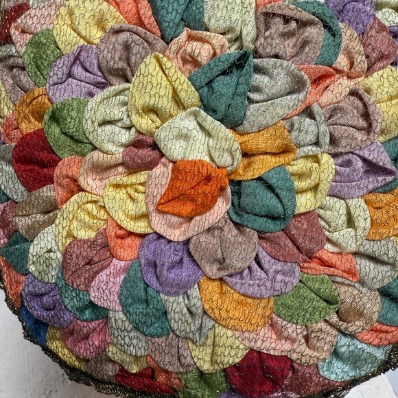 Antique Handmade German Ladies\' Purse – Multi-Color Silk Petals Design‎
